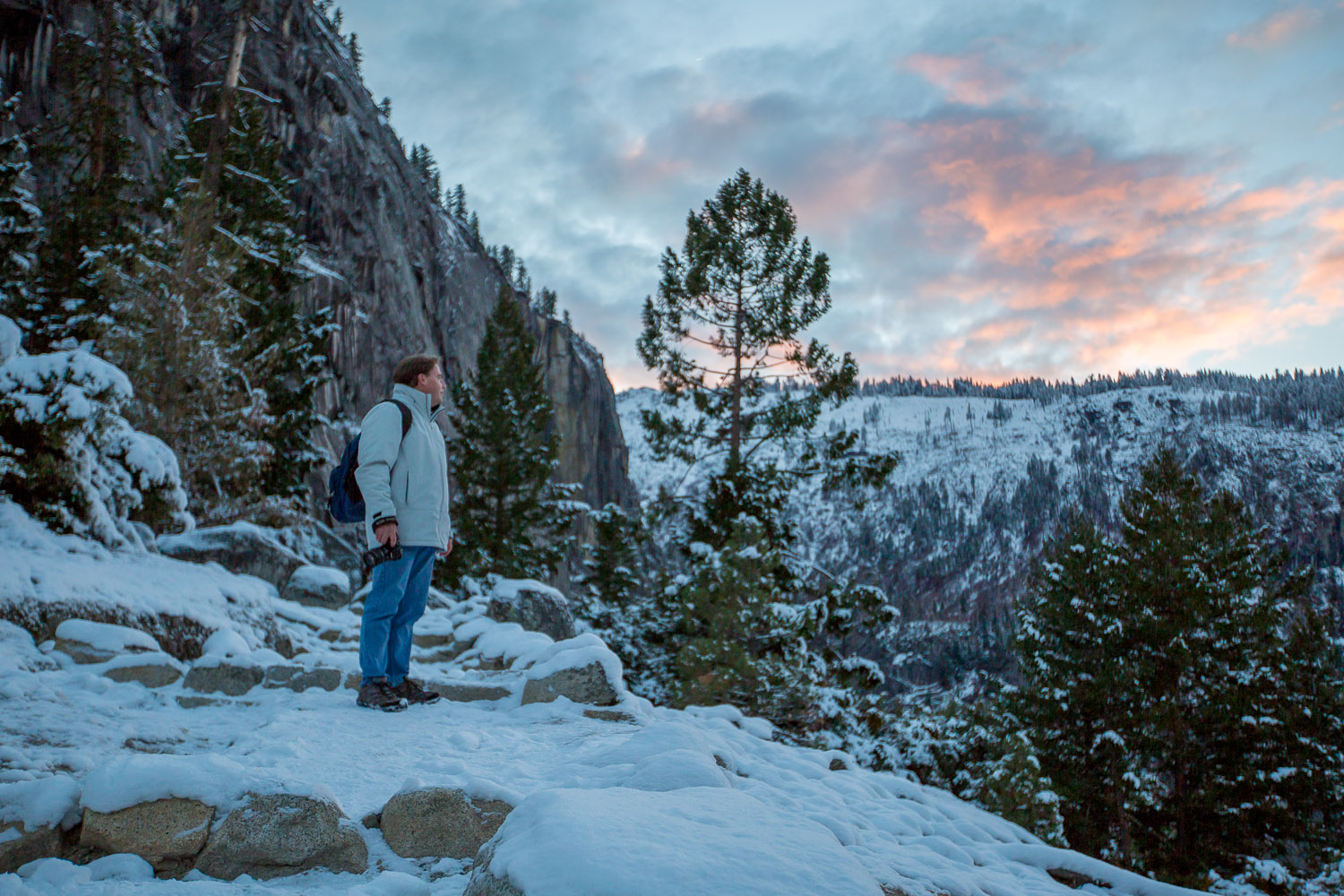 My coworker Kevin overlooking the valley at sunset at Clark Point in Yosemite (Photo copyright David Calhoun)