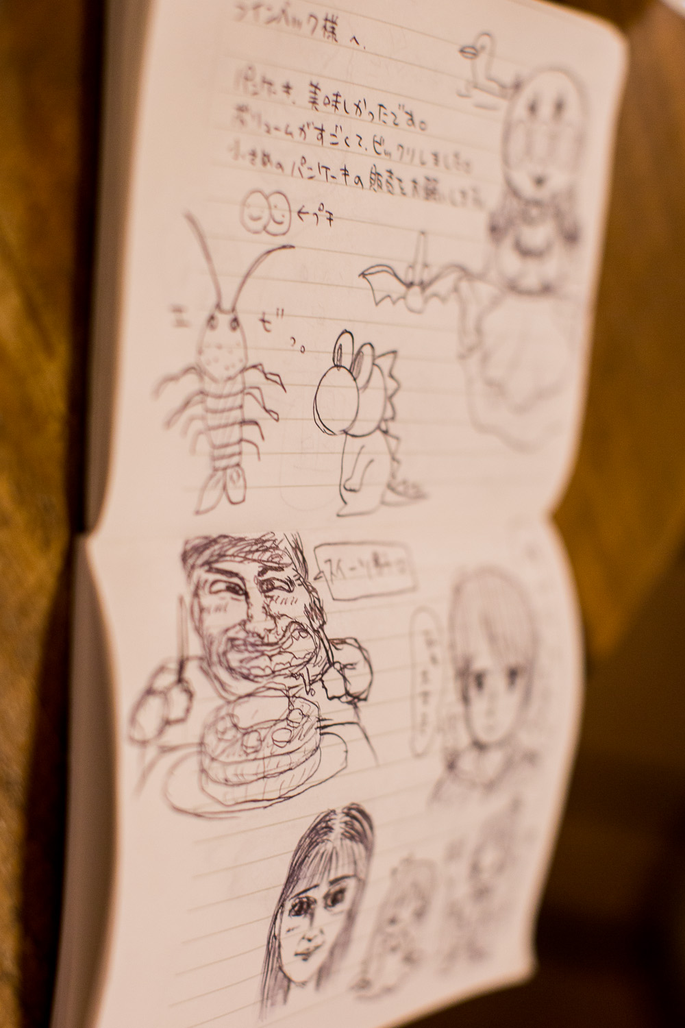 Drawings on a notepad in Cafe Rhinebeck in Kyoto, Japan (Photo copyright David Calhoun)