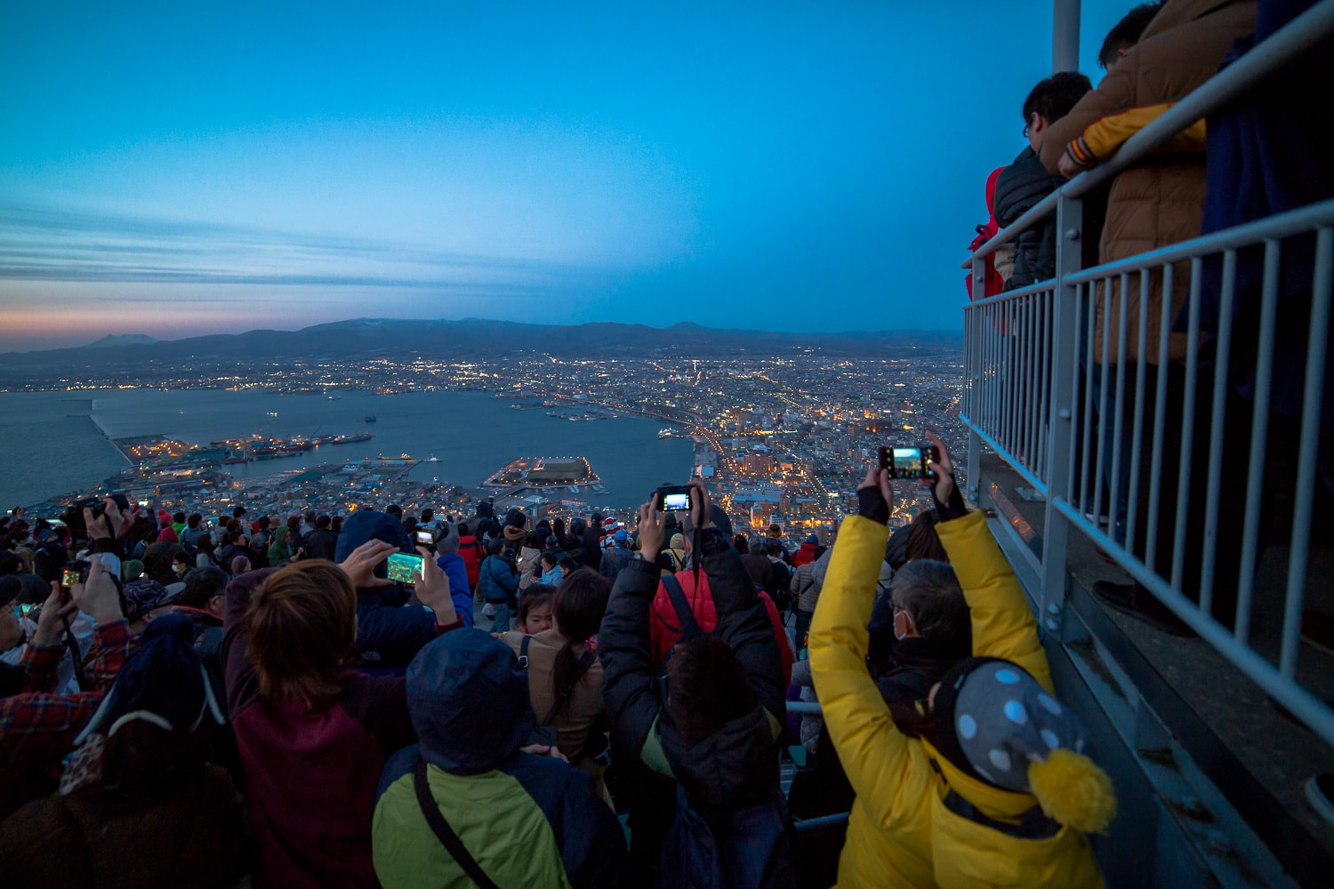 Hakodate night view - the reality of the crowds.  Absolutely packed.