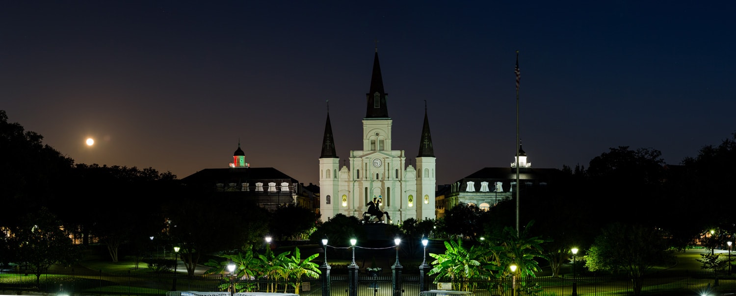 Jackson Square at night with the largest supermoon in decades (New Orleans)