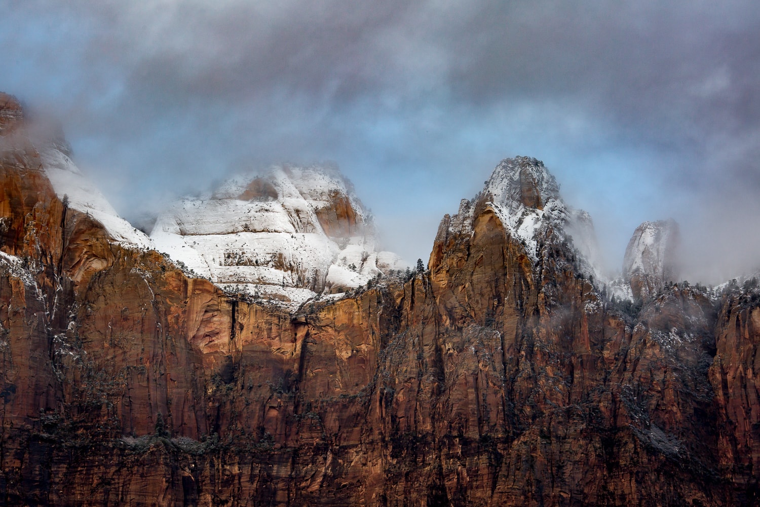 Misty morning mountains in Zion National Park