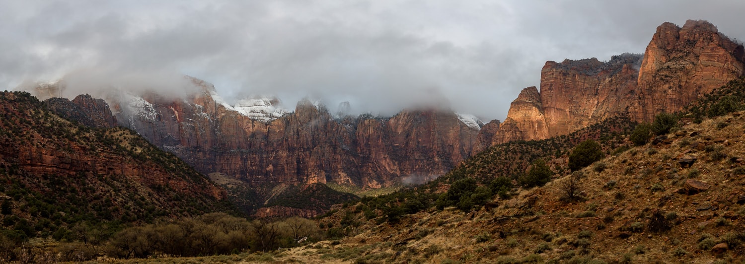 Misty Towers of the Virgin mountains in Zion National Park