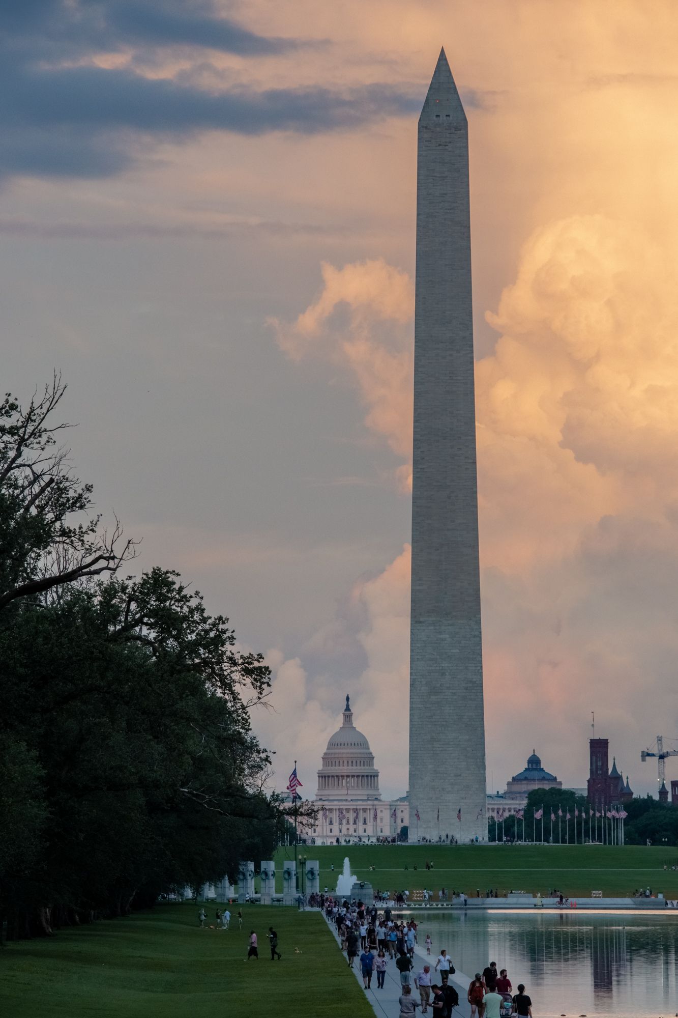 Stormy weather at dusk at the US Capitol Building and the Washington Memorial